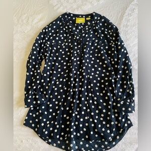 Maeve Navy and White Polka Dot Blouse tunic 3/4 sleeve buttons